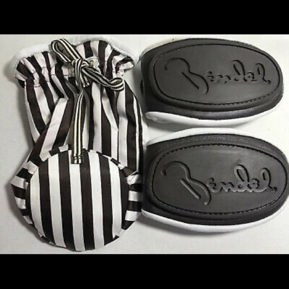 henri bendel Black and White Foldable Flats with Striped Pouch